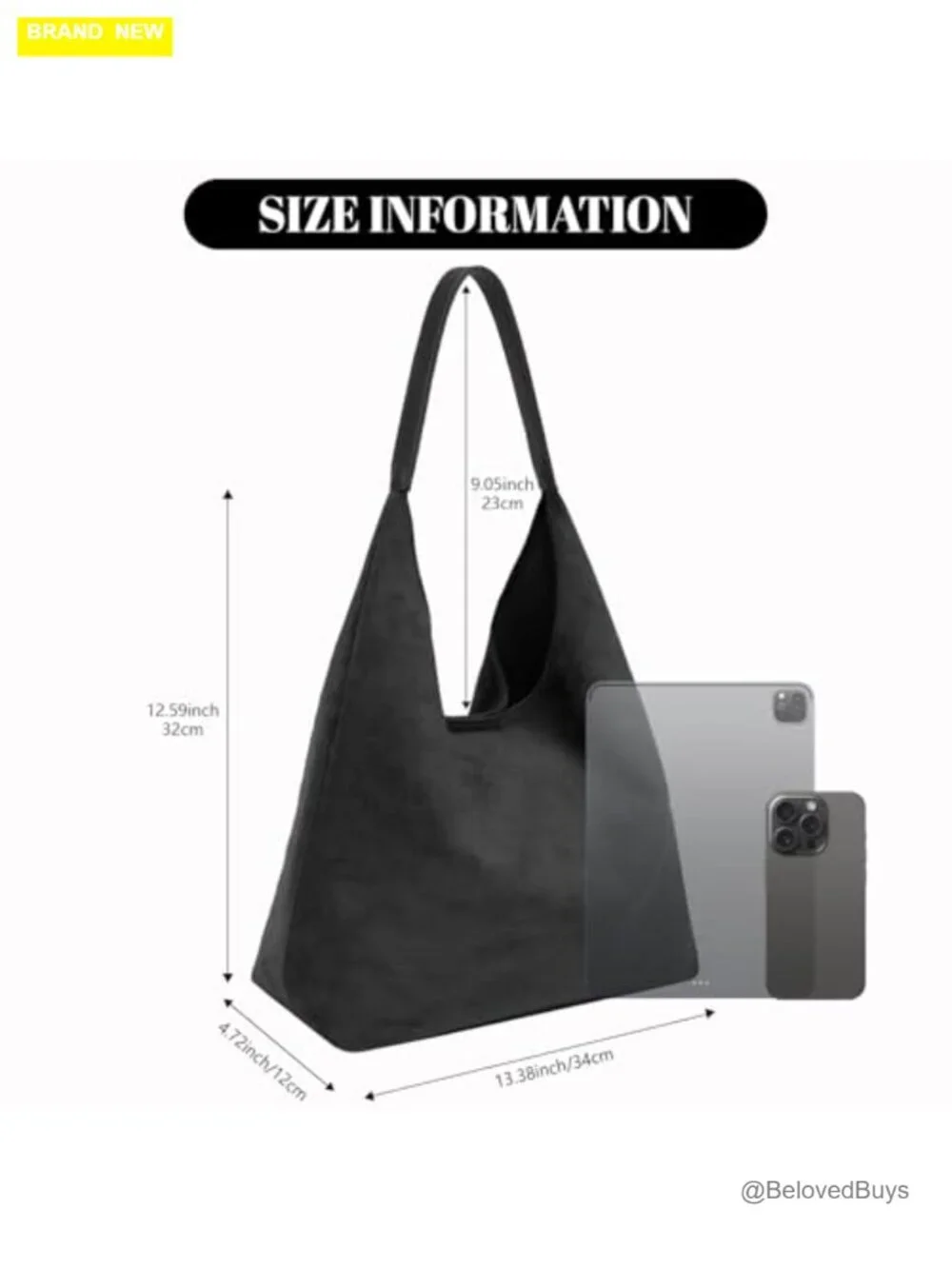 Faux Suede Hobo Bag with Magnetic Clasp Large Capacity Shoulder Tote